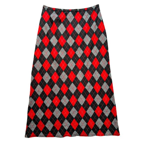 Kristin Nicole Womens A-Line Midi Skirt Large Red Argyle Knit Retro Classic Y2K - Picture 1 of 11